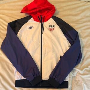 Nike White/Red/Navy USA Soccer Hooded Windbreaker Jacket
